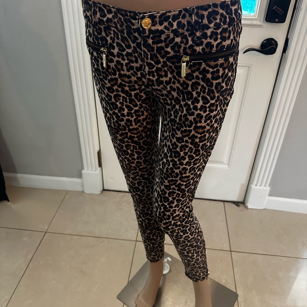 Michael Kors Leopard Print Pants with Gold Zippers